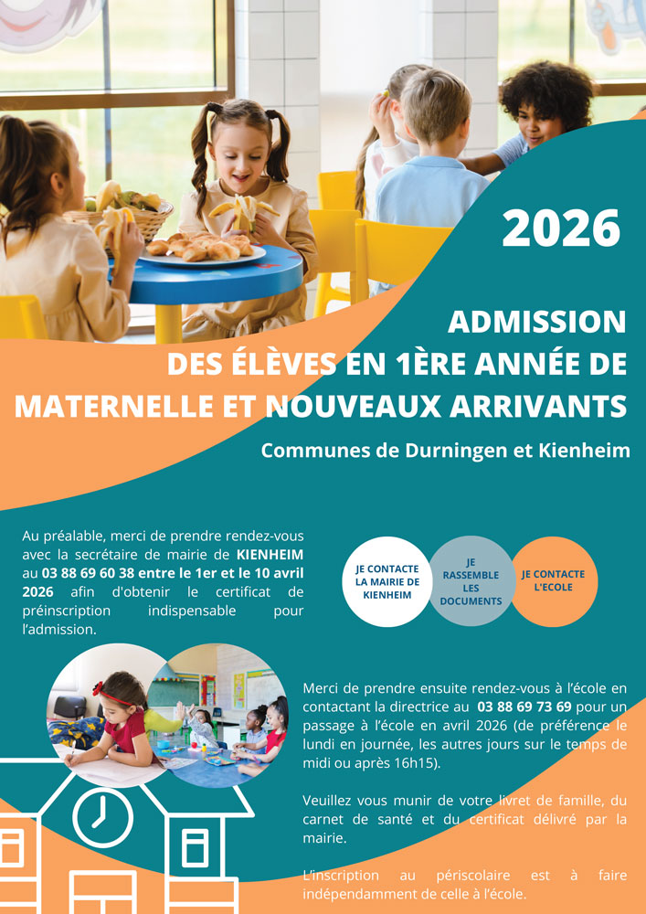 Inscription des élèves en 1ère année de maternelle et nouveaux arrivants